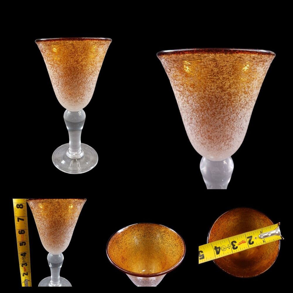 ARTLAND "Iris" Amber Hand Blown Glass Wine Water Drinking Goblet Cup